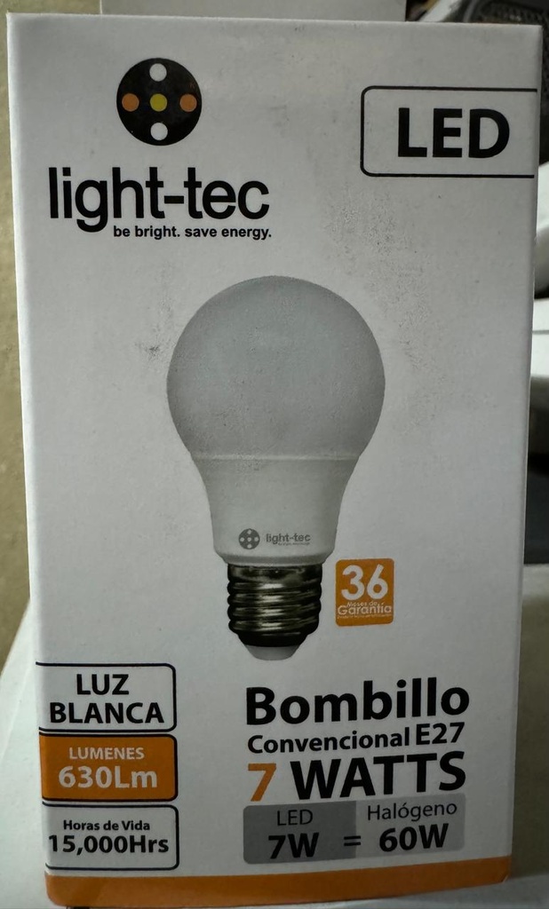 BOMBILLA LED CLASICA 7W LUZ BLANCA LIGHT-TEC