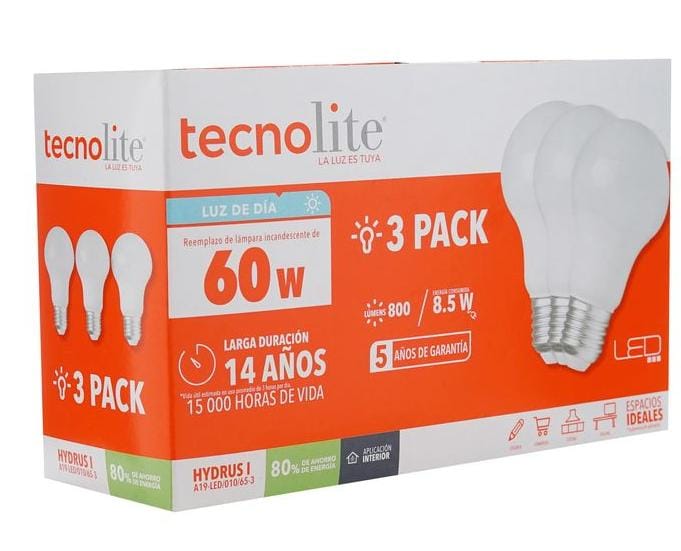 BOMBILLA LED CLASICA 8.5W DL 3 PACK TECNO LITE
