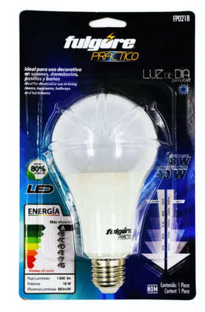 FOCO LED 18W LUZ DIA BASE E27 A19 FULGORE