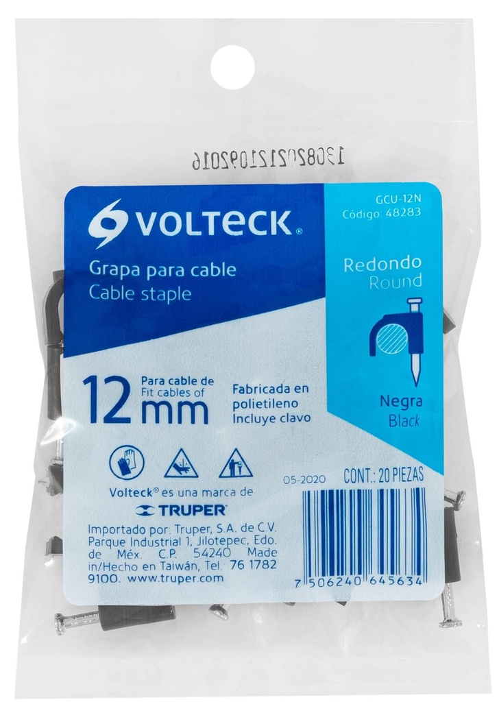 GRAPA CURVA PARA CABLE DE 12MM NEGRA VOLTECK