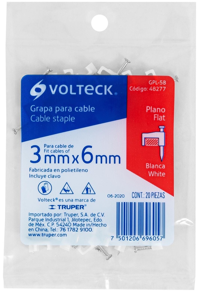 GRAPA PLANA PARA CABLE DE 5MM BLANCA VOLTECK