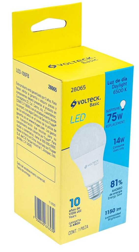 LAMPARA LED A19 14W CLASICA E27 VOLTECK