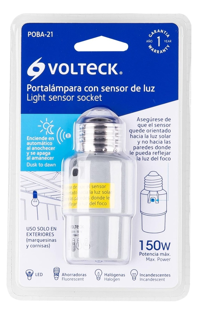 PORTALAMPARA CON SENSOR DE LUZ VOLTECK