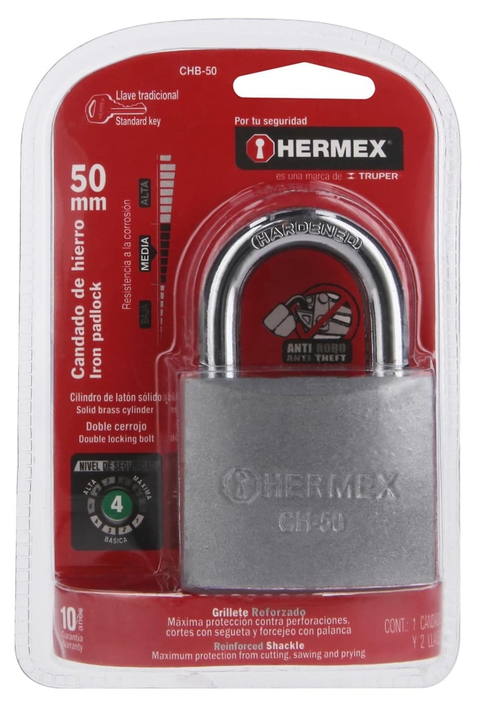 CANDADO DE HIERRO EN BLISTER 50MM HERMEX