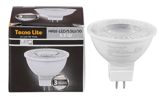 [MR16-LED/5.5W/30] BOMBILLA LED MR16 5W 120V LUZ CALIDA TECNO LITE