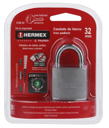 [43792] CANDADO DE HIERRO EN BLISTER 32MM HERMEX
