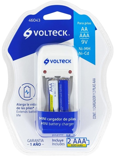 [46043] CARGADOR DE PILA AA, AAA, Y 9V  INCLUYE 2 PILA AAA VOLTECK