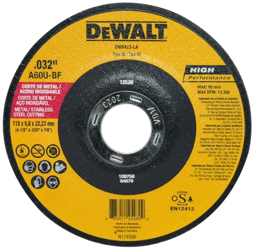 [DW8423-LA] DISCO EXTRA FINO CORTE EN METAL 41/2 DEWAL