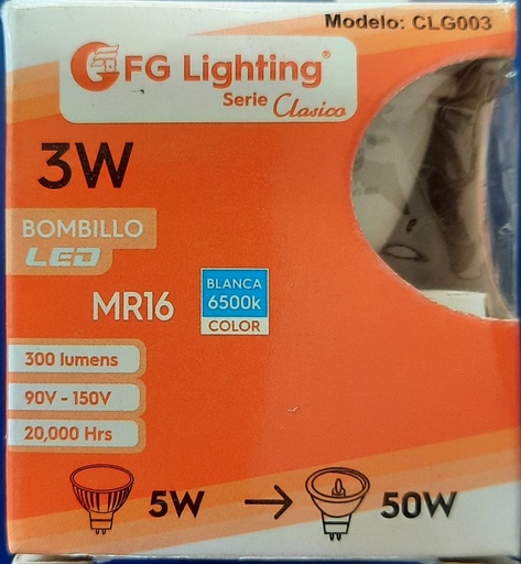 [CLG003] FOCO LED MR16 GU5.3 3W LUZ DIA FG LIGHTING