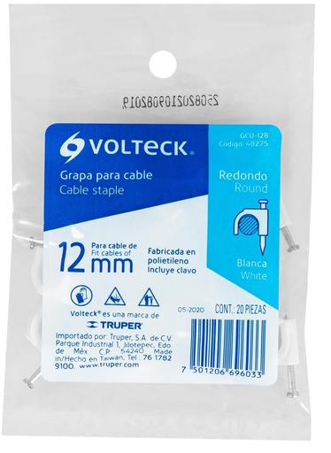 [48275] GRAPA CURVA PARA CABLE DE 12MM BLANCO VOLTECK
