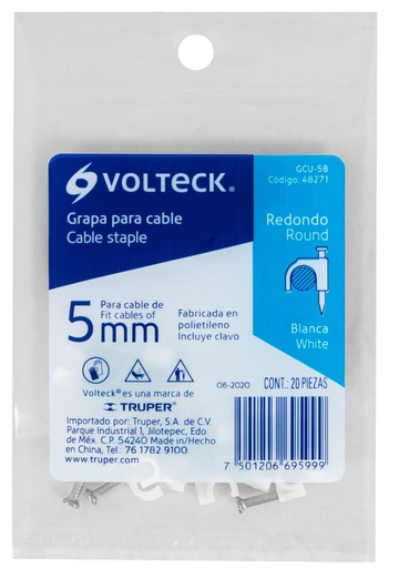[48271] GRAPA CURVA PARA CABLE DE 5MM BLANCO VOLTECK