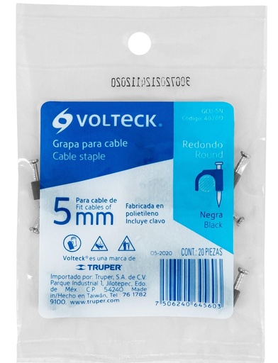 [48280] GRAPA CURVA PARA CABLE DE 5MM NEGRA VOLTECK