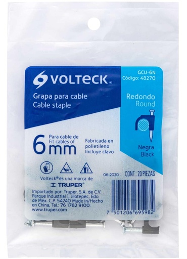 [48270] GRAPA CURVA PARA CABLE DE 6MM NEGRA VOLTECK