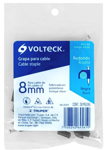 [48281] GRAPA CURVA PARA CABLE DE 8MM NEGRA VOLTECK