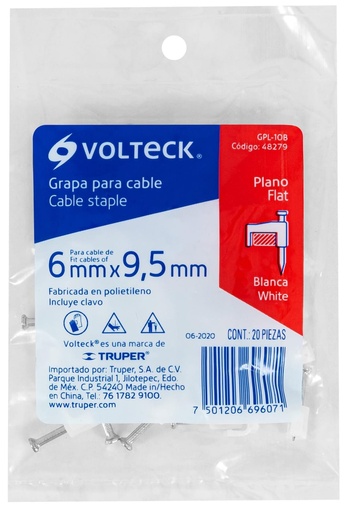 [48279] GRAPA PLANA PARA CABLE DE 10MM BLANCA VOLTECK