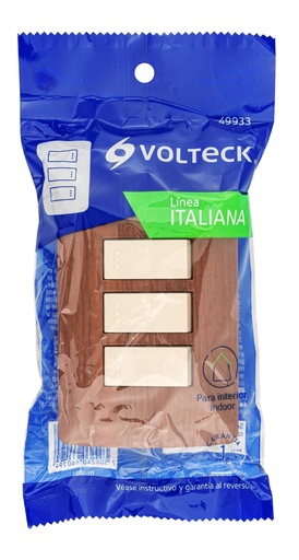 [49933] INTERRUPTOR TRIPLE 10A 120V ITALIANA MADERA VOLTECK