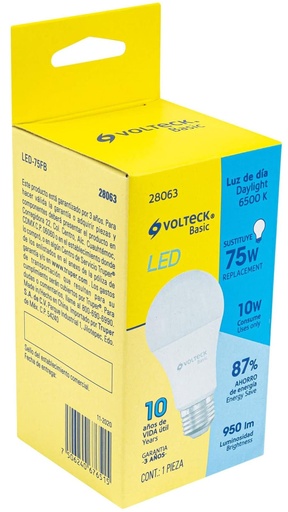 [28063] LAMPARA LED A19 10W CLASICA E27 VOLTECK