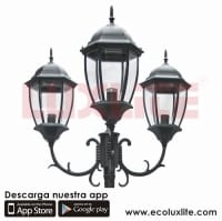 [LUM0248] LAMPARA TIPO FAROL REDONDO DE POSTE TRIPLE NEGRA LUXLITE